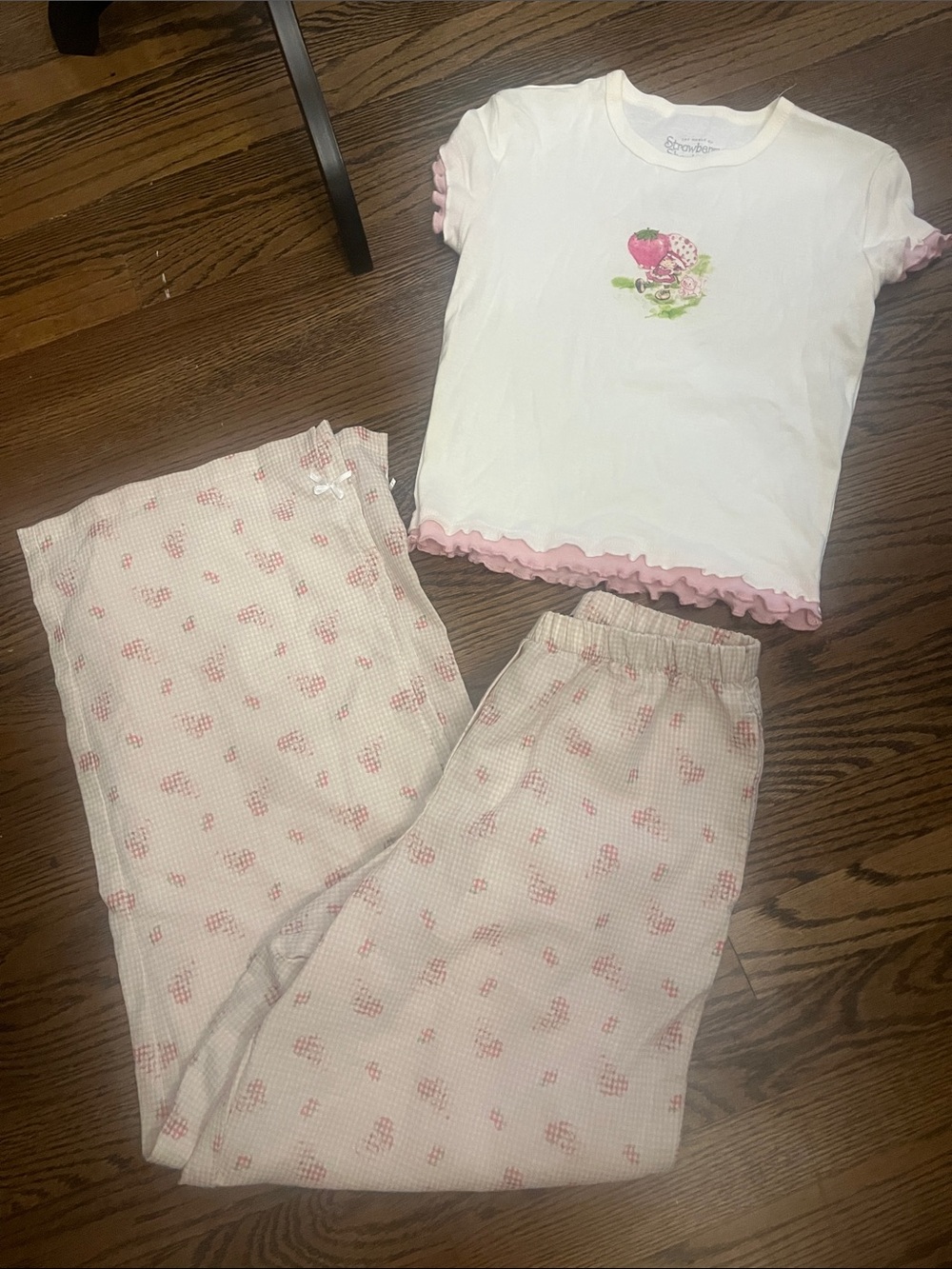 Girls White and Pink Strawberry Pajama Set
